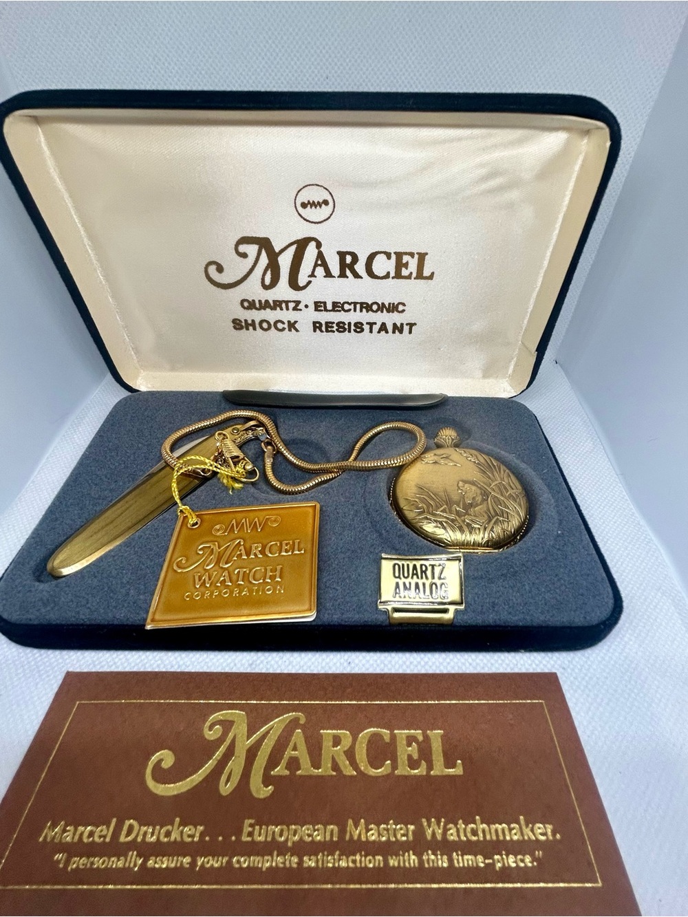 Vintage Marcel Pocket Watch Gift Set Box Chain Parts Repair